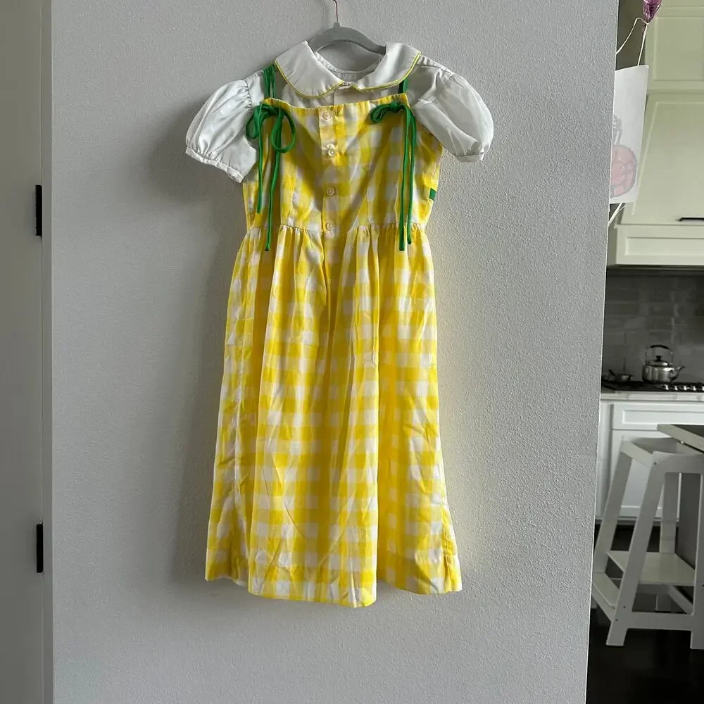 Vintage Chocolate Soup Yellow Checkered Garden Cottage Dress Size 12